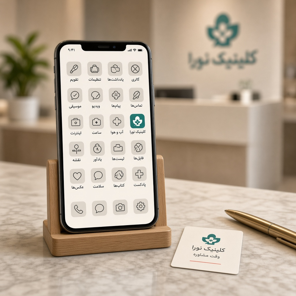 نام و نشان کلینیک روی گوشی مراجع